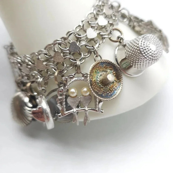 Vintage Sterling Silver Charm Bracelet Huge Travel Collection Rare 1950s 60s MCM - Picture 3 of 16